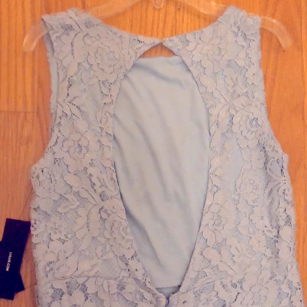 Bridesmaid Elegant Long BABY BLUE lace dress - Picture 3 of 5